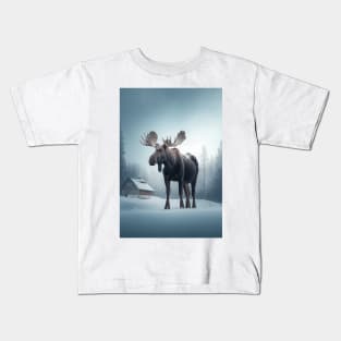 Nordic Winter Moose Minimalist Art Print Kids T-Shirt